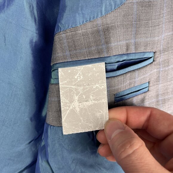 Arnold Brant Reda Super 120's Light Grey Blue Windowpane Blazer Jacket Read* - Picture 12 of 16